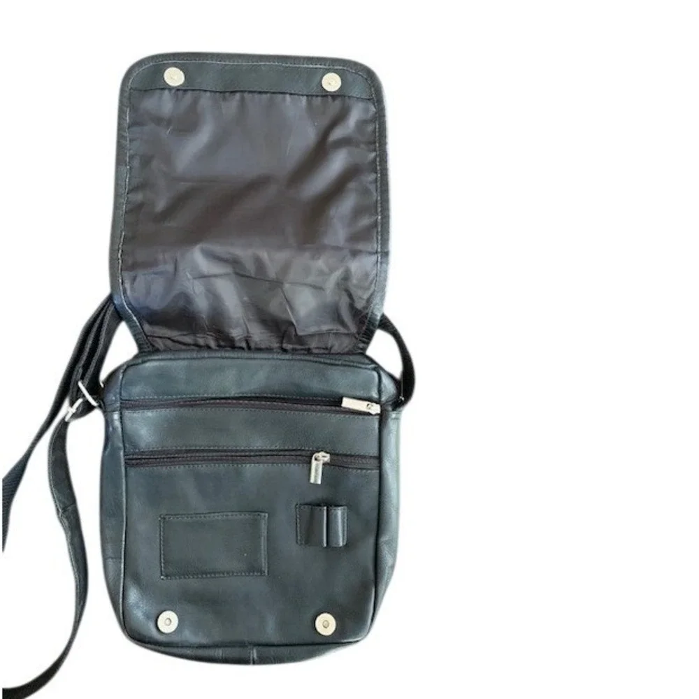 Black Leather Calf Hair Messenger Crossbody Bag Western‎ Boho Travel Organizer